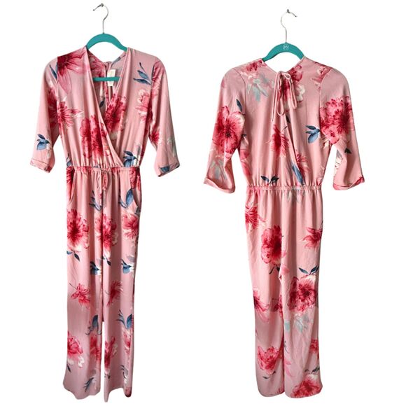 LET THEM EAT CAKE “Adrienne” Pink Floral Jumpsuit Romper - Women’s Small - Picture 2 of 16